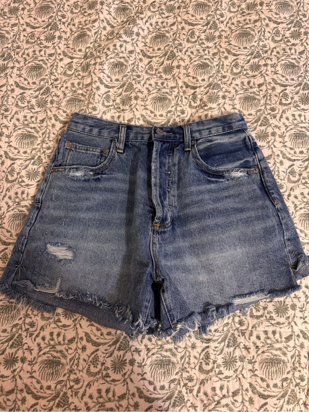 By Together High-Rise Distressed Light Blue Denim Shorts